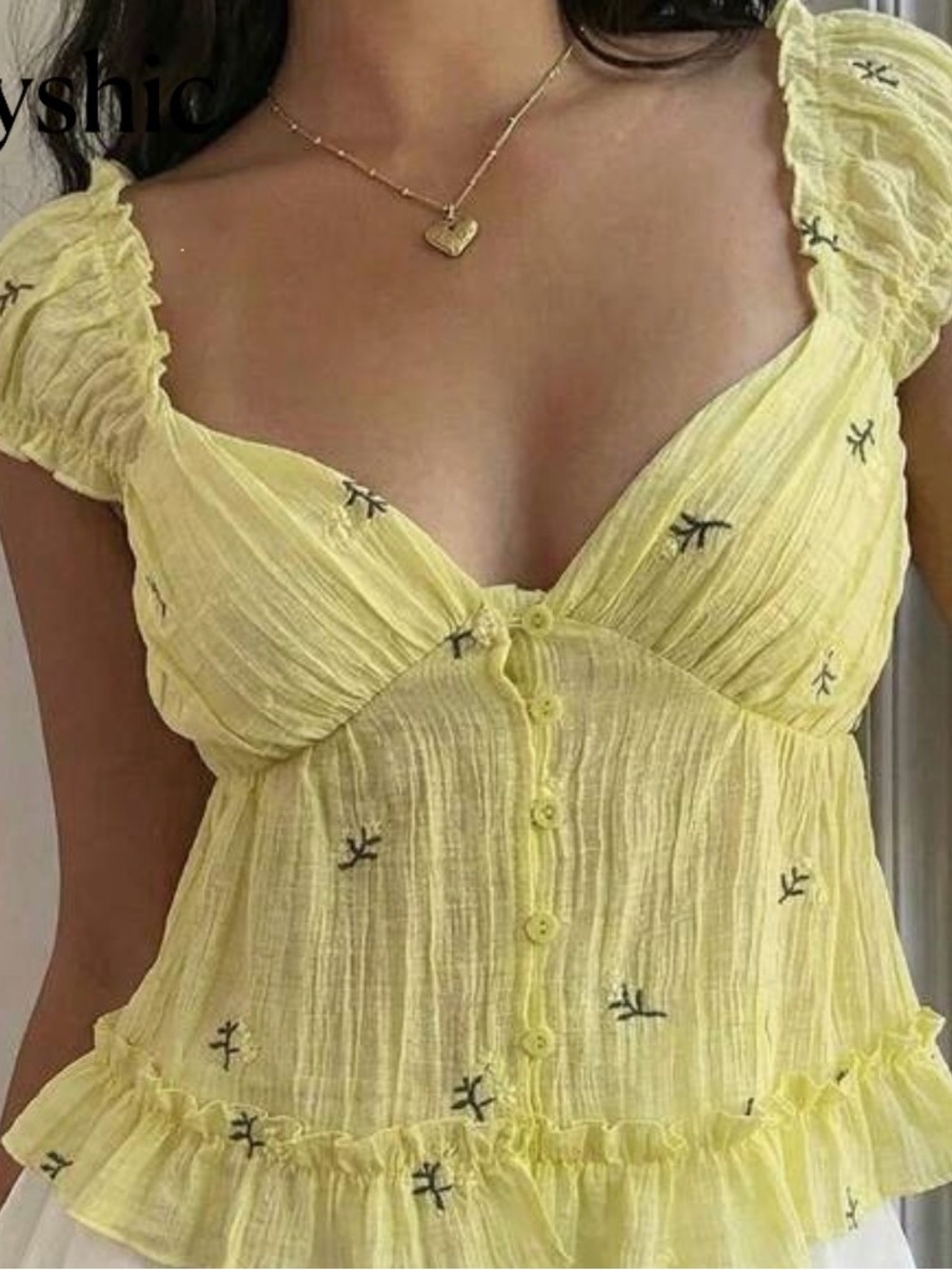 SHEIN Yellow Ruffle Button-Front Camisole